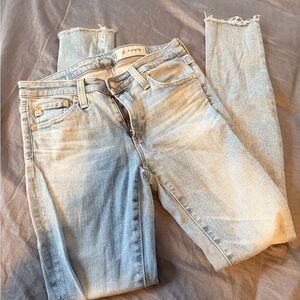 AG Adriano Goldschmied Light Blue Skinny Jeans with Raw Hem
